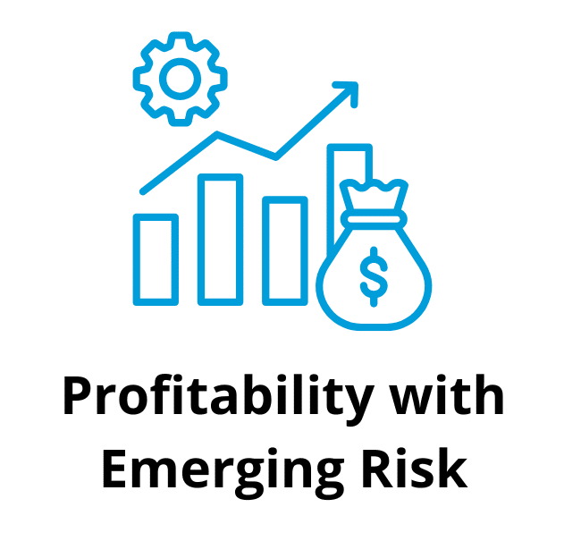 Blue icon showing business growth with a bar chart, gear, upward arrow, and money bag symbolizing increased revenue.