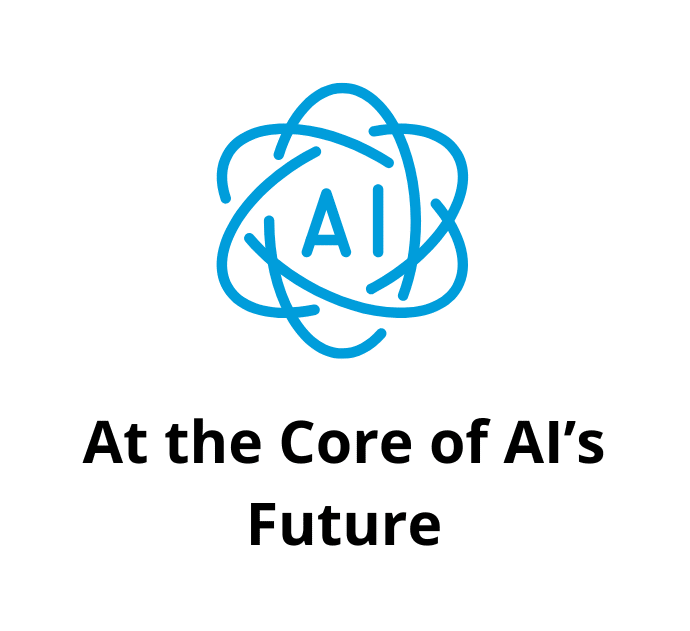 Blue line art icon with “AI” inside a network design resembling an atom, symbolizing artificial intelligence and tech innovation.
