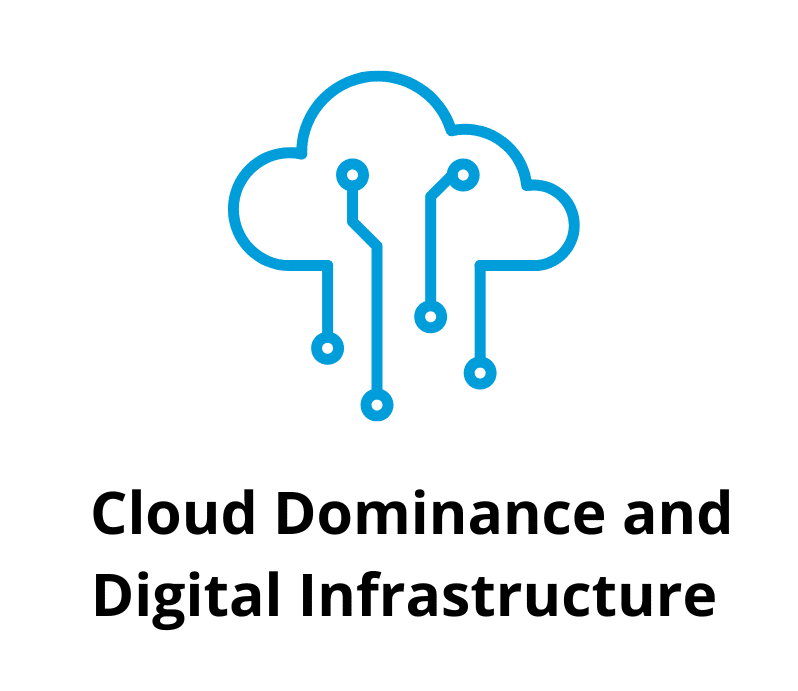 Blue cloud icon with circuit lines, representing cloud computing and digital connectivity.