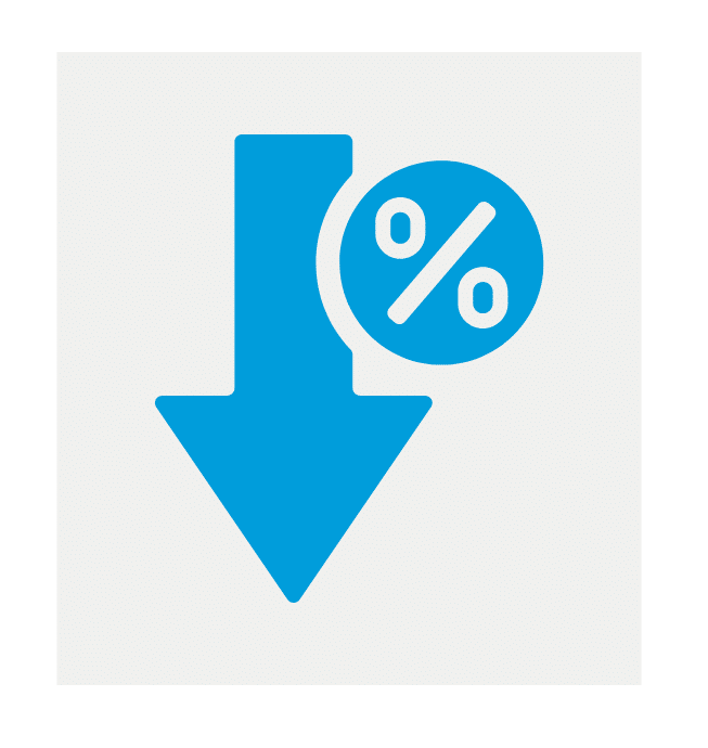 Downward arrow icon with percentage symbol representing lower interest rates in 2025 real estate market