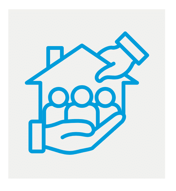 Multi-family housing icon with people under a roof representing investment growth 2025